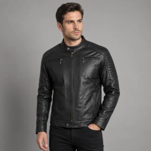 Chamarra blindada en cuero negro MT Body Armor nivel IIIA con diseño frontal premium y fabricación a medida.